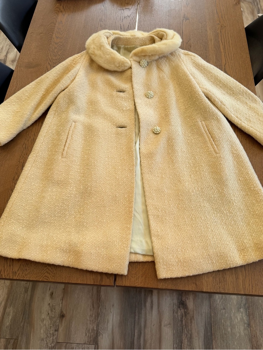 Vintage 1950s 1960s Betti Brent Cream Wool Swing Coat Blonde Mink Fur Collar